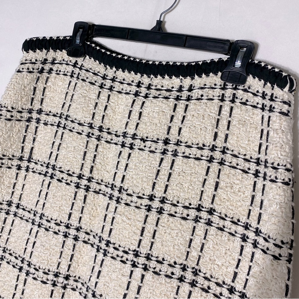 Tory Burch Cream Black Plaid Tweed Linen Blend Mini Skirt XL Academia Twee - Picture 13 of 16